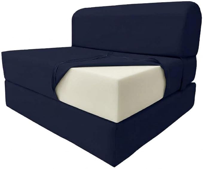 D&ampD Futon Furniture Sleeper Chair Folding Foam Bed Portable Studio Guest Sofa Beds 6 x 32 x 70 Navy Blue