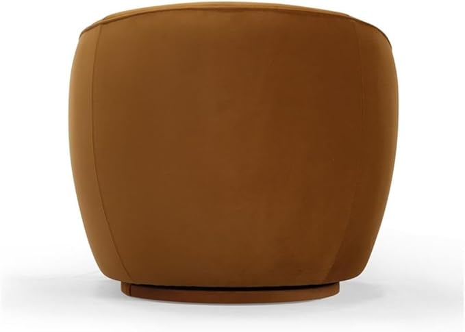 Pemberly Row Modern Cognac Velvet Swivel Chair 360-Degree Rotating Seat High-Density Foam Curvaceous Silhouette Sloped Arms Handmade Accent Chair for Living Room or Office Use