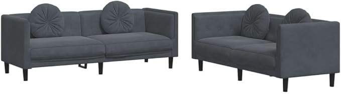 vidaXL Sofa Set with Pillows 2 Piece Settee Couch Living Room Seating Accent Upholstered Sofa Sofa Comfort Lounge Sofa Dark Gray Velvet