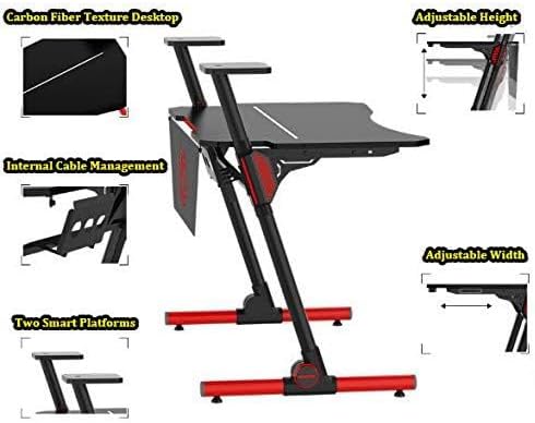 Jeremywell 47 Gaming Computer Desk with Z-Shape Design - Large Surface Space - 2 Smart Display Platforms for Speakers or Figures - Multifunctional E-Sports Home Office - Adjustable Ergonomic Design