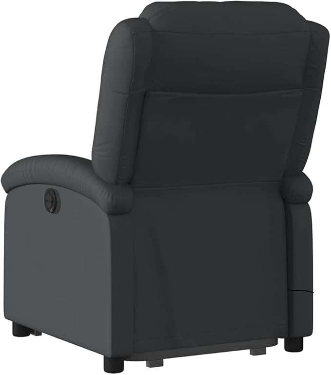 vidaXL Electric Massage Recliner Chair - Black Real Leather Power Lift Assist Vibrating Massage Recliner with Side Pocket Ideal for Living Room or Lounge