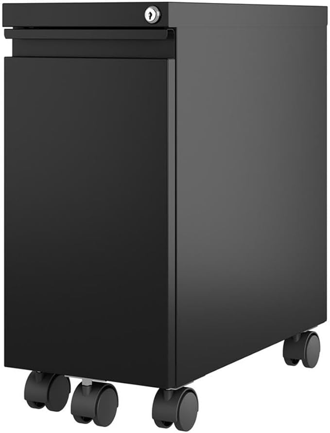Hirsh 10 Wide 20 Deep Narrow Mobile Zip Pedestal File Cabinet with Hidden Drawer in Black