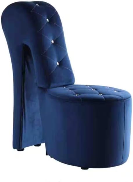 First of a Kind 19 Modern Shoe Chair - Crystal Studded Velvet High Heel Chair with Medium Firm Comfort - Luxurious Decor Addition for Bedroom Living Room &amp Studio (Blue)