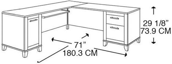 BOWERY HILL 71 L-Shaped Computer Desk Maple Cross Finish Wood Construction Double Pedestal Base Keyboard Tray File Drawer CPU Stand Flexible Configuration Rustic Home Office Desk