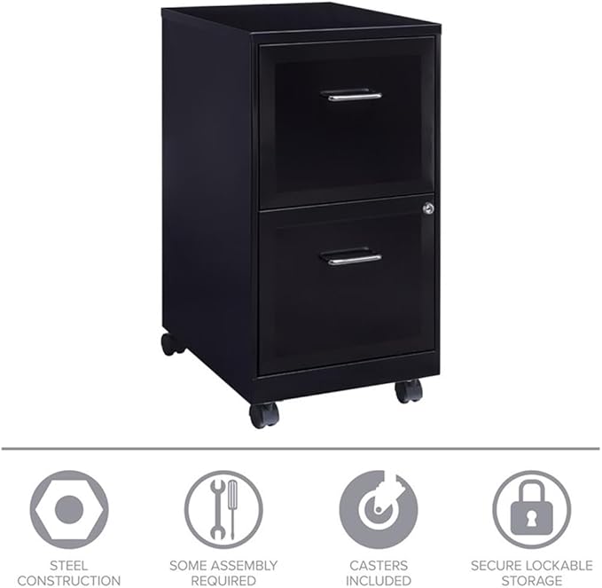 Pemberly Row 2 Drawers 26.7 Vertical Black Metal Filing Cabinet Lockable Pre-Assembled Movable Letter Size for Home Office