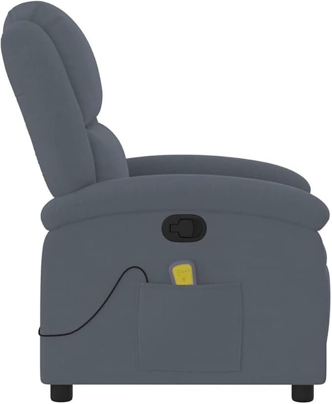 vidaXL Dark Gray Velvet Manual Massage Recliner-Comfortable Seating with Side Pocket Sturdy Frame and 6-Point Vibration Massage for Living Room/Lounge