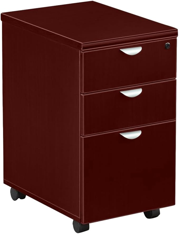 NBF Esquire 16 W Office Files Pedestal Cabinet - 3 Drawer File Cabinet with Lock - Mahogany Laminate Office Filing Cabinets - Modern Mobile File Cabinet Document Storage (22 D x 28 H Gray)