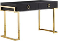 UrbanPro Writing Desk 50 in W x 24 in D x 30 in H Stainless Steel and Black Ash Veneer Gold Finish Handmade Furniture with Soft Close Drawers Modern Home Office Desk