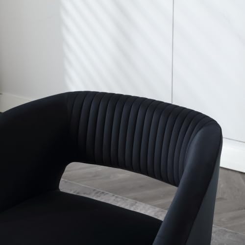 Upholstered Tufted Chair Recliner Chair for Adults with Metal Stand Textured Linen Fabric Sofa for Kids Bedroom Living Room (Black)