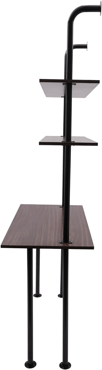 2-Shelf Industrial Wall Mount LadderWall Mount Computer Desk Writing DeskIndustrial Bookcase Desk with ShelvesFloating Desk with Storage Wall Table for Home Office Brown (47.2×20×79)