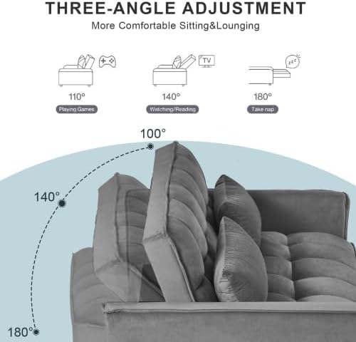 Modern Velvet Sofa Bed with 3-Level Adjustable Backrest &amp Included Pillows Pull Out Convertible Sleeper Chair with High Density Foam for Small Spaces (Dark Gray)