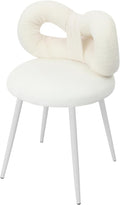 Vanity Chair with Cute Bow Backrest Creamy White Make-up Chair Bedroom Vanity Stool Armless Dressing Chair Small Upholstered Accent Chair Desk Chair for Makeup/Reading/Living Room Girls Women Kids