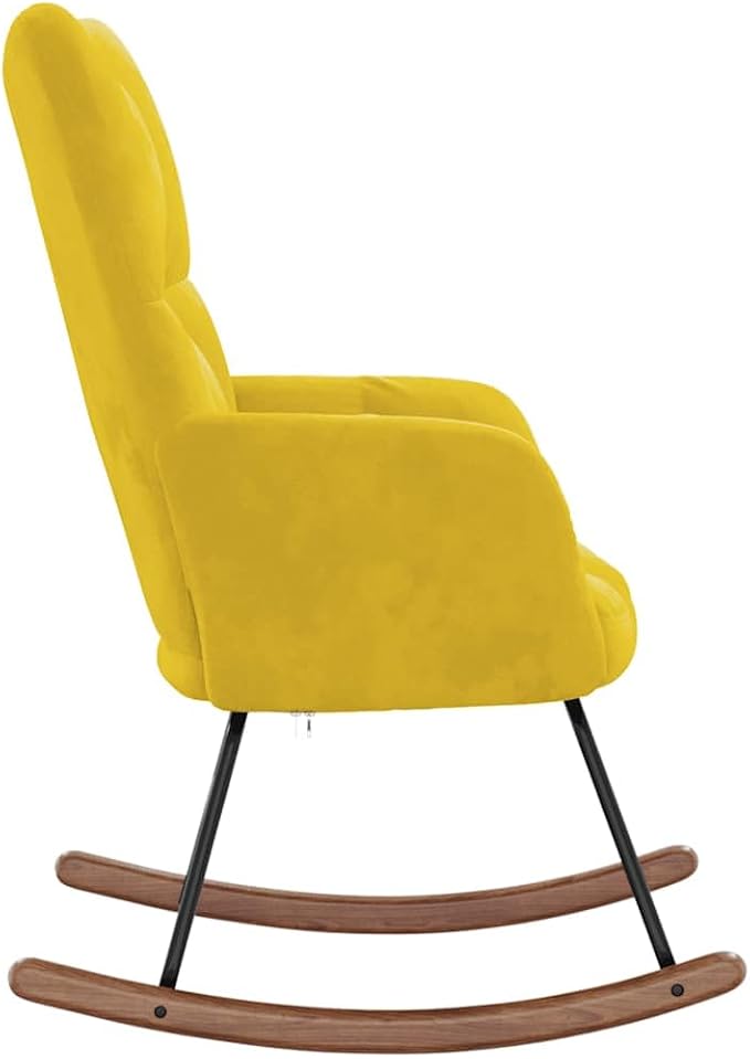 vidaXL Mustard Yellow Velvet Rocking Chair-Luxurious Modern Design Comfortable Foam-Padded Seat Soft Touch Velvet Upholstery Steel Frame with Wooden Rocking Rails