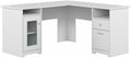 BOWERY HILL 60W L Shaped Computer Desk with Storage Engineered Wood White Finish Fluted Glass Door 2 Drawers Wire Management Home Office Corner Desk for Workspace Organization