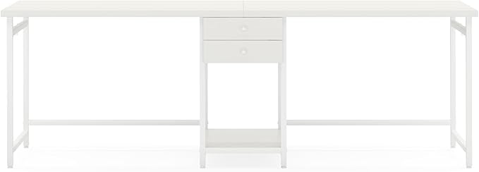 Tribesigns 78.74’’ Two Person Desk with 2 Drawers Long Double Computer Desk Gaming Table with Shelves Industrial Study Writing Table Workstation for Home Office White