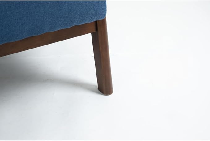 Mid Century Modern Accent Chair with Wood Frame Upholstered Living Room Chairs with Waist Cushion Reading Armchair for Bedroom Sunroom (Blue + Velvet + Cotton)