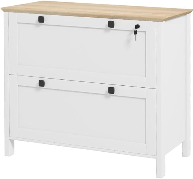 2 Drawer Small File Cabinet with Lock Modern Under Desk Locking Drawers Storage Cabinet Organizer for HomeOffice Filing CabinetsAssembly RequiredWhiteOak