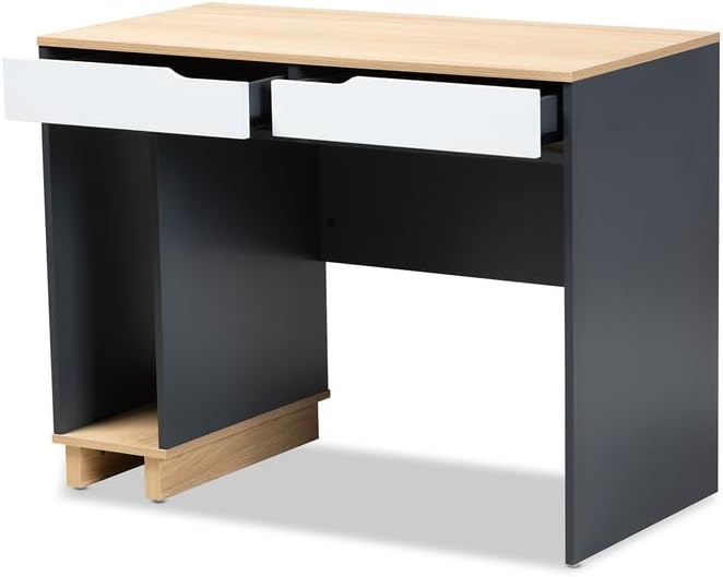 Multicolor Wood Computer Desk - Mid-Century Modern 2-Drawer Home Office Desk