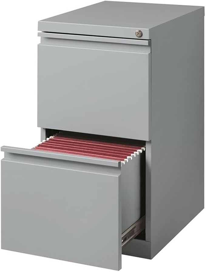 Home Square Mobile Pedestal 2-Drawer Filing Cabinet Set in Silver (Set of 2)