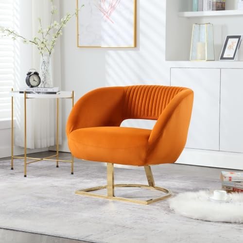 Upholstered Tufted Chair Recliner Chair for Adults with Metal Stand Textured Linen Fabric Sofa for Kids Bedroom Living Room (Orange)