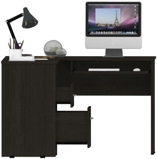 L-Shaped Desk with 2 Drawers Shelf &amp CPU Storage - Home Office Workstation