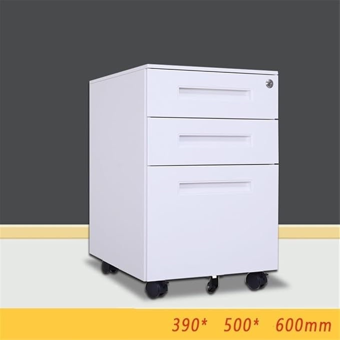 File Cabinets Color Steel Mobile File Cabinet Under Desk Thick Storage Three Drawers with Wheels File Storage Cabinets(White)