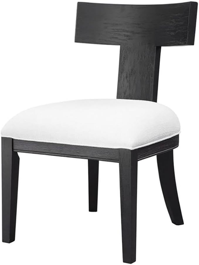 BOWERY HILL Modern Accent Chair 18 in Seat Height Birch Wood Frame Charcoal Black Finish White Performance Fabric Cushion Klismos Style Armless Design for Living Room or Bedroom Use