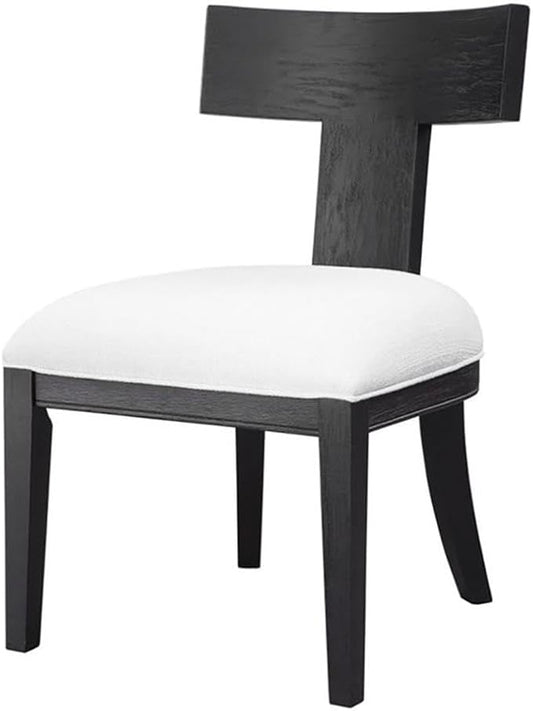 BOWERY HILL Modern Accent Chair 18 in Seat Height Birch Wood Frame Charcoal Black Finish White Performance Fabric Cushion Klismos Style Armless Design for Living Room or Bedroom Use