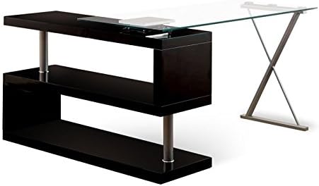 Furniture of America Lilliana S-Shaped Glass-Top Office Desk Black