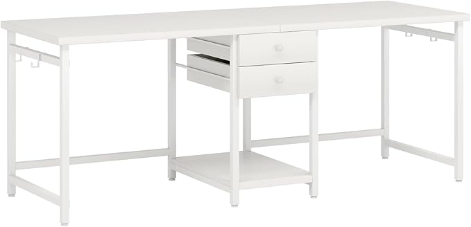 79 2 Person Office Desk with Drawers Double Workstation Desk with Storage Shelf for Two People Two Person Computer Desk with Hooks for Home Office Gaming