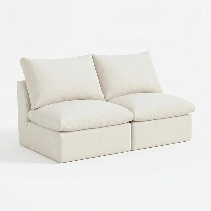 High Back Boneless Cloud Couch Luxury Chenille Modular Cloud Sofa No Assembly Boneless Couch with Removable Covers No Assembly Two Middle Modules Warm White