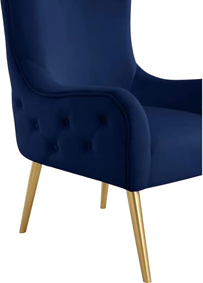 Best Master Furniture Venetian 50 High Back Tufted Velvet Accent Chair Wingback Lounge Armchair with Gold Legs and Upholstered Button Detailing for Living Room Bedroom or Office (Navy)