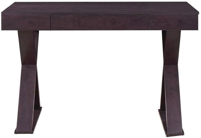 Brown Home Office Desk with Center Drawer Stylish Espresso Modern Computer Desk with Wood Finish and X-Shaped Steel Support Frame
