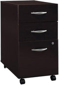 BOWERY HILL 3 Drawer Mobile Pedestal Mocha Cherry Finish Rolling Filing Cabinet with Locking File and Box Drawers Fits Under Desk Legal/A4 File Storage for Office Organization