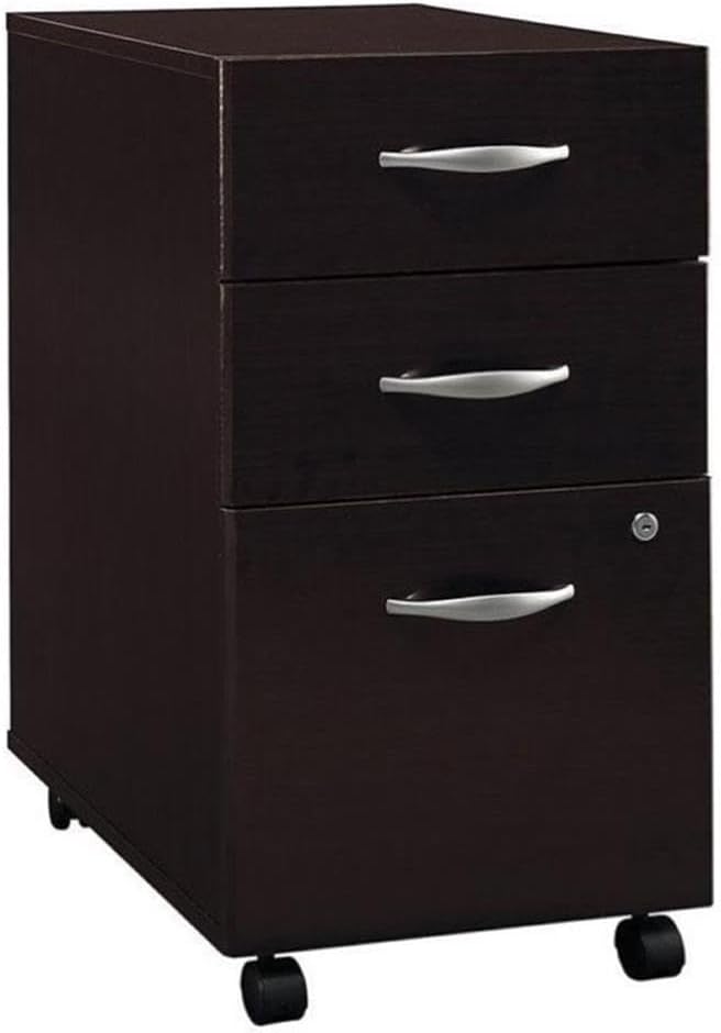 BOWERY HILL 3 Drawer Mobile Pedestal Mocha Cherry Finish Rolling Filing Cabinet with Locking File and Box Drawers Fits Under Desk Legal/A4 File Storage for Office Organization