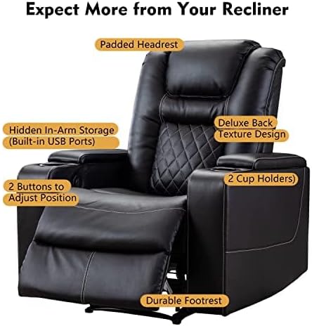 CANMOV Electric Power Recliner Chair Set of 2 Breathable Leather Home Theater Seating with Hidden Arm Storage Power Recliner Chair for Living Room with USB Ports and Cup HoldersBlack