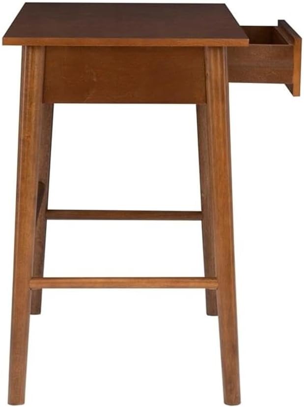 UrbanPro Mid-Century Wood Desk 42 x 19 x 29.63 Warm Walnut Finish 1-Drawer with Rounded Legs Rubberwood and Birch Veneer Modern Home Office Desk for Bedroom Kitchen or Living Room Use