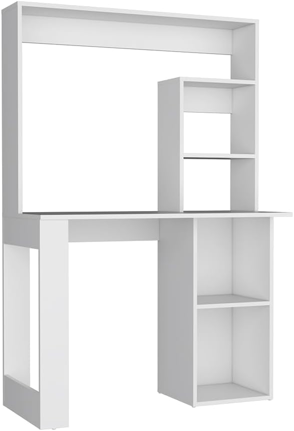 Writing Computer Desk with Storage Shelves and Hutch Desk with Hutch Five Storage Shelves for Home Office White