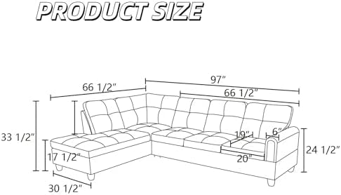 L Shaped Couch Sectional Couches with Chaise Fluffy Fabric 3 Pieces Modular Convertible Sofa for Living Room Furniture Sets and Small Apartment Dark Brown