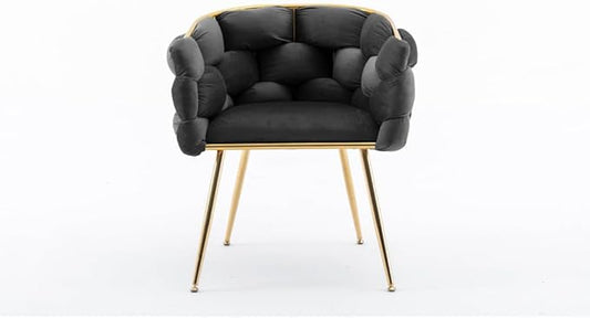 Luxury Modern Simple Leisure Velvet Single Sofa Chair Bedroom Lazy Person Household Dresser Stool Manicure Table Back Chair (Black + Velvet)