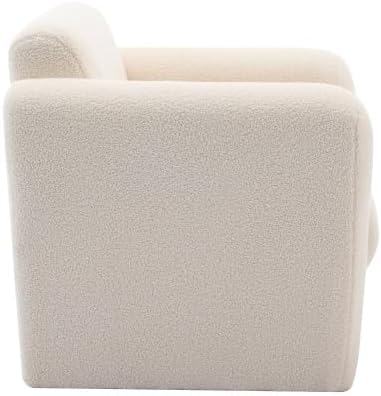 Modern Accent Chair Lambskin Sherpa Fabric Upholstered Comfy Reading Arm Chair Soft Padded Armchair with Back and Pillow for Living Room Bedroom Reception Waiting Room Office Cream