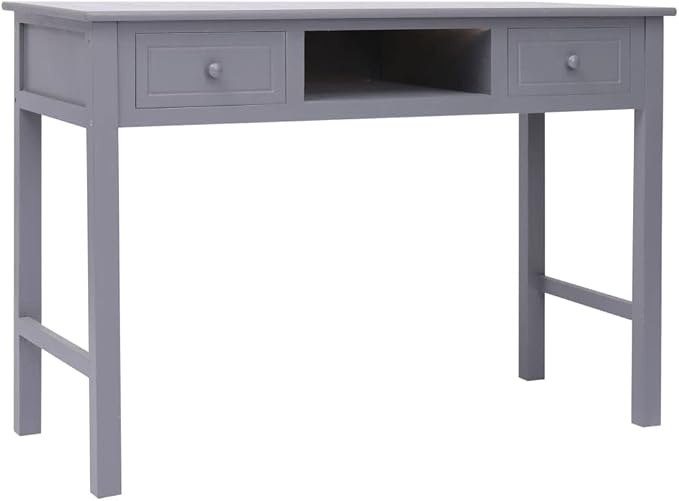 Wooden Writing Computer Desk with 2 Drawers and 1 Open Compartment Home Office Desk Writing Study Table for Bedroom Console Table for Living Room Gray 43.3x17.7x29.9 Wood