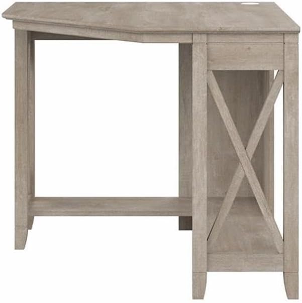 Pemberly Row Small Corner Desk 34 in x 34 in x 30 in Engineered Wood Washed Gray Finish Built-in Wire Management Grommet Casual Coastal Farmhouse Style Home Office Furniture for Compact Areas
