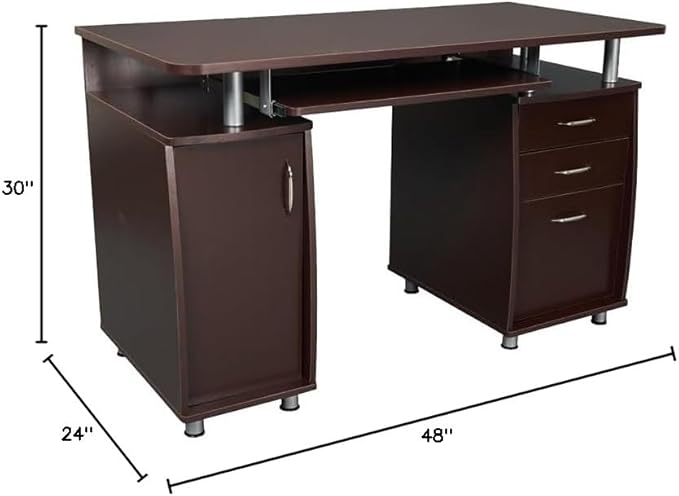 Scranton &amp Co Transitional Wood Computer Office Desk 48 W x 24 D x 30 H Chocolate Finish MDF Construction Built-in Storage CPU Stand Compartment Home Office Desk for Work or Study