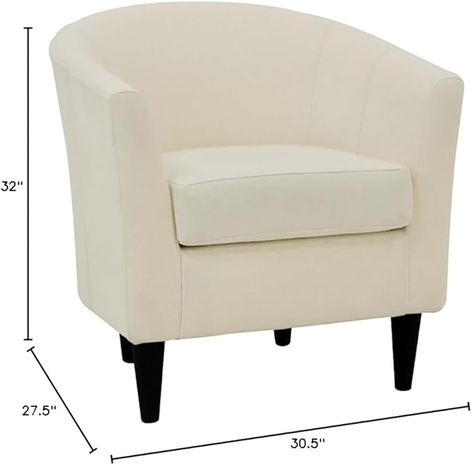 Pemberly Row 17.5 Traditional Polyester Fabric Club Chair Ivory Finish Padded Seat Durable Construction 32 H x 30.5 W x 27.5 D Accent Seating for Living Room or Office