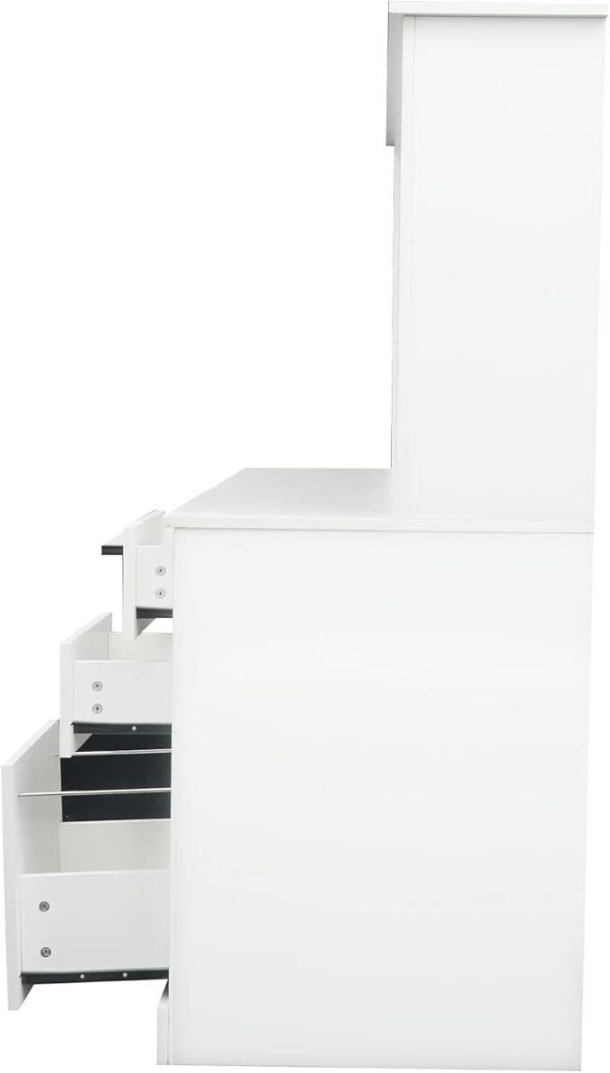Home Office Computer Desk with Hutch Antiqued White Finish