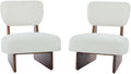 [Set of 2] Modern Beige Lounge Chair with Polyester Upholstery Sturdy Black Wood Base Stylish and Comfortable Accent Seating for Living Room (Walnut + White + Polyester + Solid Wood)