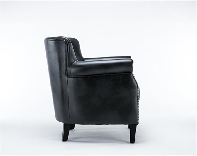 Pemberly Row Contemporary Accent Chair Charcoal Faux Leather Upholstery Sturdy Wood Frame Nailhead Trim Solid Wood Legs No Assembly Required Living Room or Office Club Chair