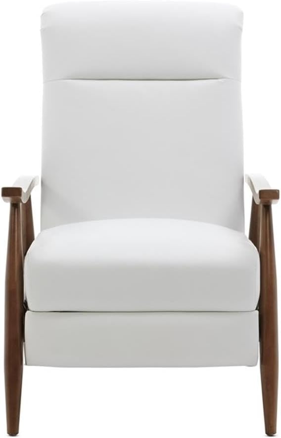 Pemberly Row Push Back Recliner Chair Faux Leather Upholstery Wooden Arms Milky White Finish Modern Reclining Living Room Chair 42.5 Hx30 Wx34 D