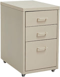 ELEFOCUS 3 Drawer Storage Cabinet Under Desk Tin File Cabinet with Wheels Office Removable Storage Cabinet(Color:Beige)